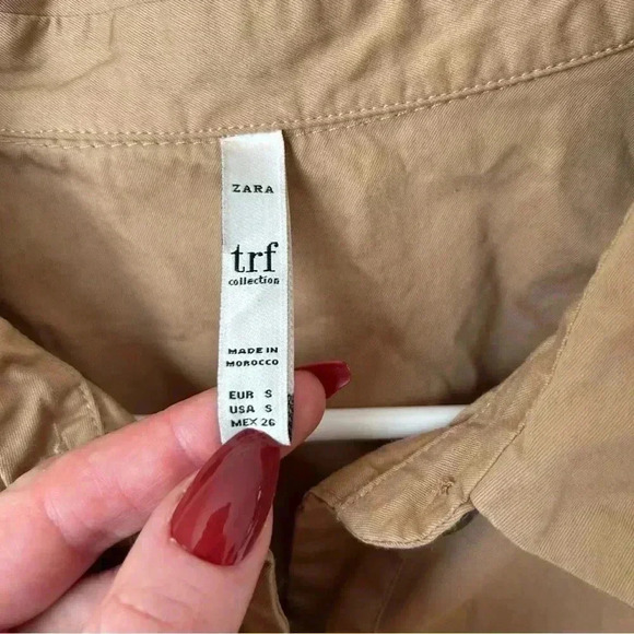 Zara TRF Collection Tan Button Down Shirt Trench Coat Dress Women’s Size Small - Picture 5 of 7